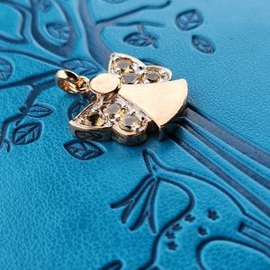 ROSS SIMONS 18k Gold Vermeil Christmas Angel Citrine Necklace Pendant 925 Silver